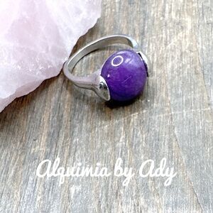 Purple Jade Victorian silver gem ring